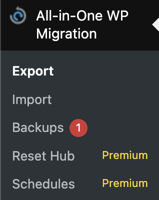 All-in-one WP migration plugin options